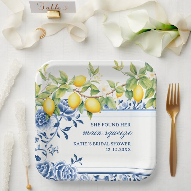 She Found Her Main Squeeze Lemon Bridal Shower Paper Plates (Wedding)