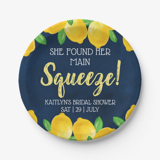 She Found Her Main Squeeze Lemon Bridal Shower Paper Plates (Front)