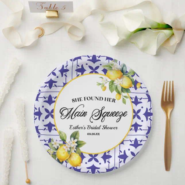 She Found Her Main Squeeze Lemon Bridal Shower Paper Plates | Zazzle