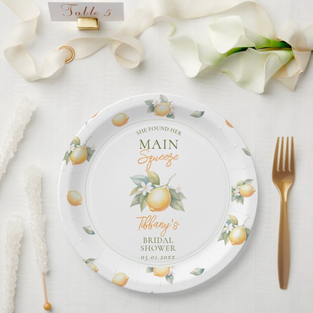 She Found Her Main Squeeze Lemon Bridal Shower Paper Plates (Wedding)