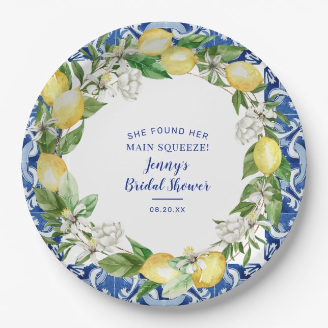 She Found Her Main Squeeze Lemon Bridal Shower Paper Plates (Front)