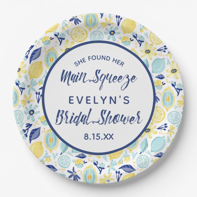 She Found Her Main Squeeze Lemon Bridal Shower Paper Plates (Front)