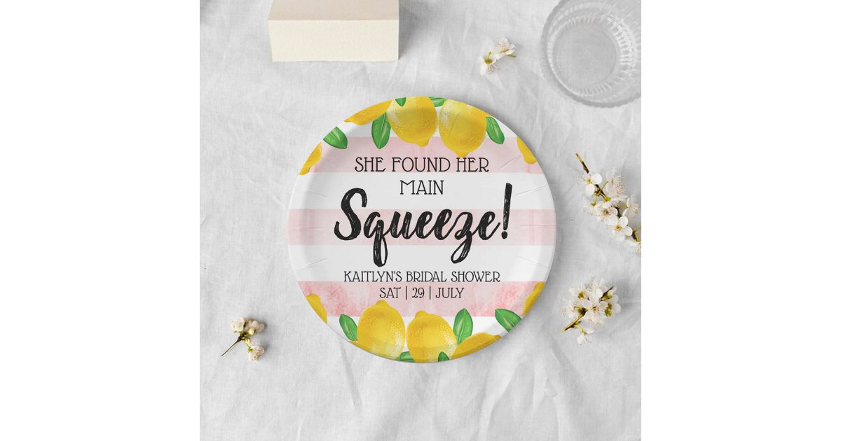 She Found Her Main Squeeze Lemon Bridal Shower Paper Plates | Zazzle