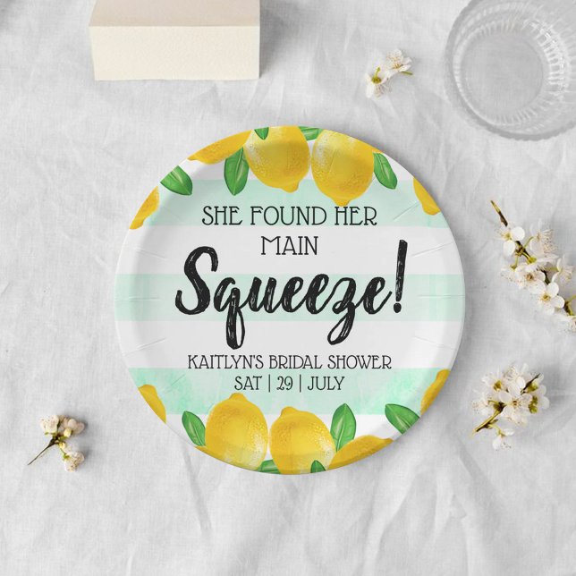 She Found Her Main Squeeze Lemon Bridal Shower Paper Plates (Creator Uploaded)