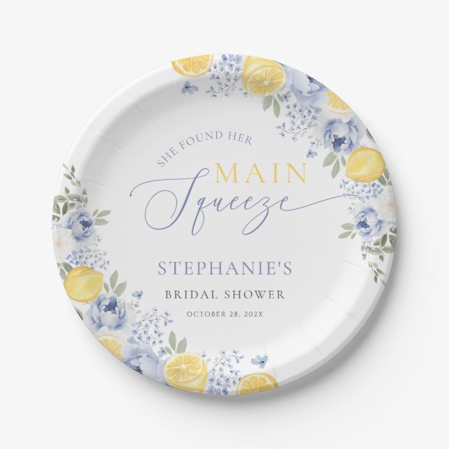 She Found Her Main Squeeze Lemon Bridal Shower Paper Plates (Front)