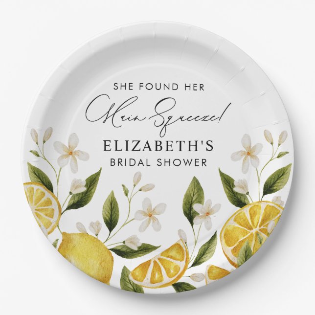 She Found Her Main Squeeze Lemon Bridal Shower Paper Plates (Front)