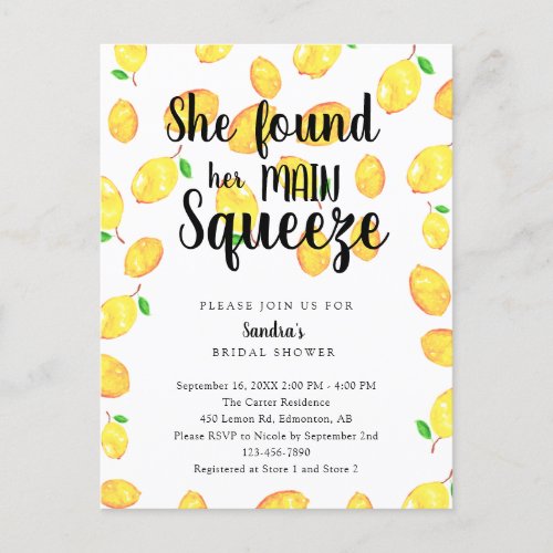 She found her Main Squeeze Lemon Bridal Shower  Postcard