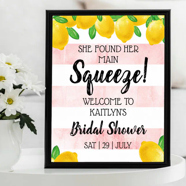 She Found Her Main Squeeze Lemon Bridal Shower Poster | Zazzle
