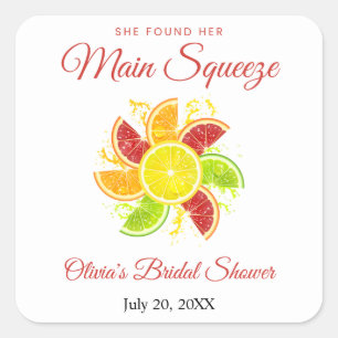 She Found Her Main Squeeze Lemon Bridal Shower  Square Sticker