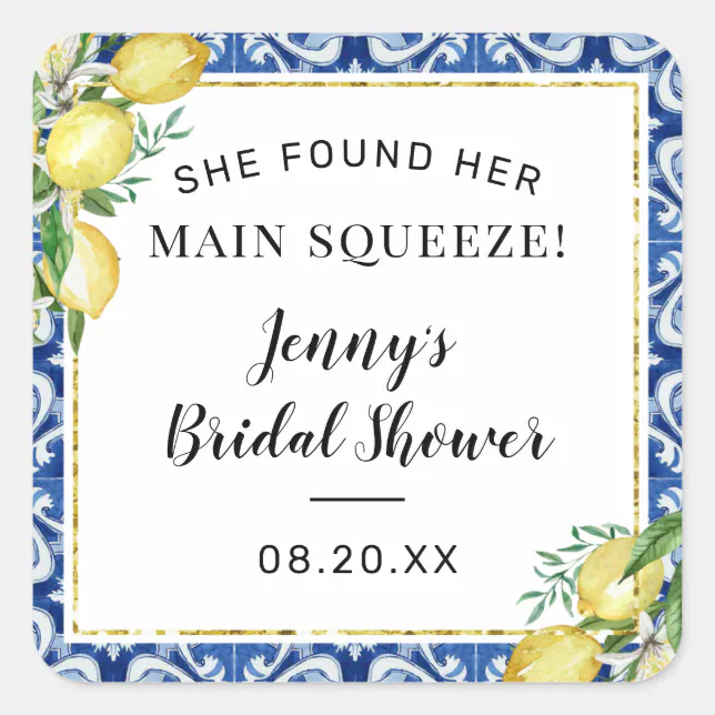 She Found Her Main Squeeze Lemon Bridal Shower Square Sticker | Zazzle