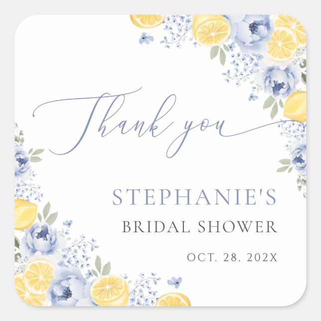 She Found Her Main Squeeze Lemon Bridal Shower Square Sticker (Front)