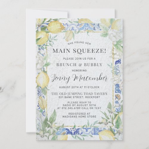 She Found Her Main Squeeze Lemon Brunch  Bubbly Invitation