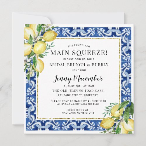 She Found Her Main Squeeze Lemon Brunch Bubbly Invitation