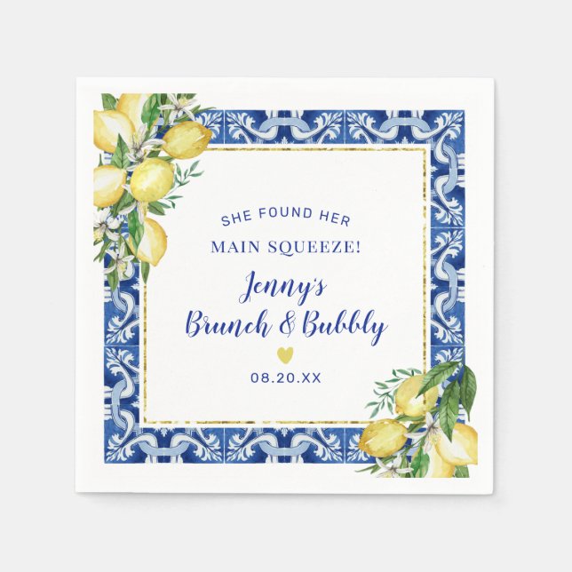 She Found Her Main Squeeze Lemon Brunch Bubbly Napkins (Front)