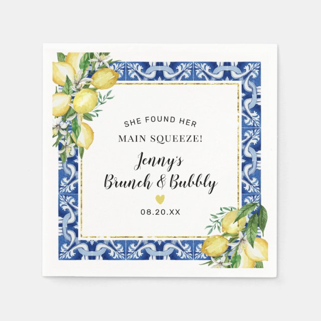 She Found Her Main Squeeze Lemon Brunch Bubbly Napkins (Front)