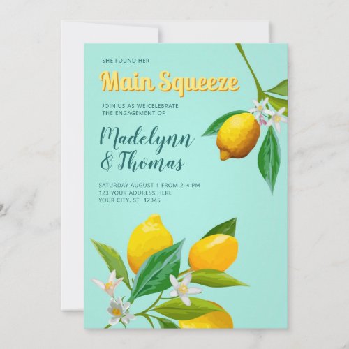She Found Her Main Squeeze Lemon Engagement Party Invitation