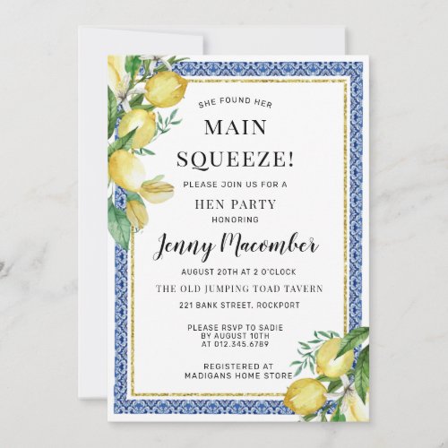 She Found Her Main Squeeze Lemon Hen Party Invitation
