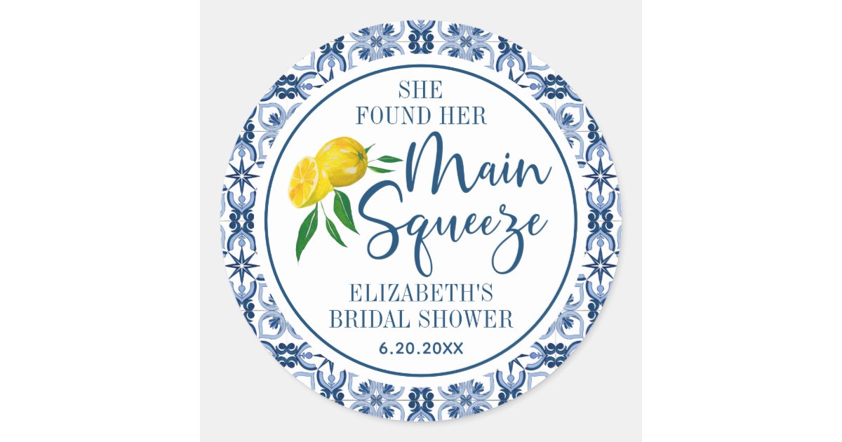 She Found Her Main Squeeze Lemon Italian Blue Tile Classic Round ...