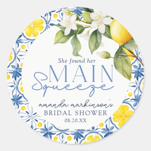 She Found Her Main Squeeze Lemon Mediterranean Classic Round Sticker