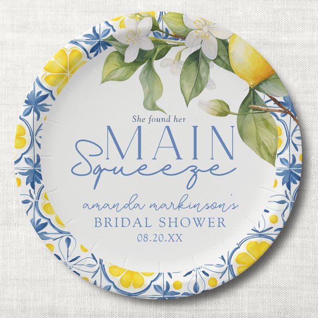 She Found Her Main Squeeze Lemon Mediterranean Paper Plates (Creator Uploaded)