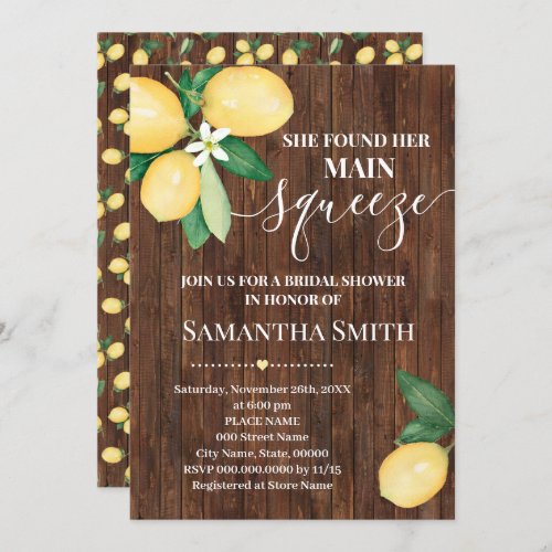 She Found Her Main Squeeze Lemon Wood Shower Invitation