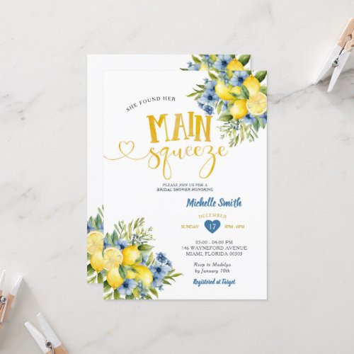 She Found Her Main Squeeze Lemonade Bridal Shower Invitation