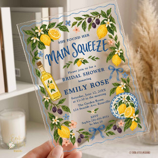 She Found Her Main Squeeze Lemons Bridal Shower Acrylic Invitations