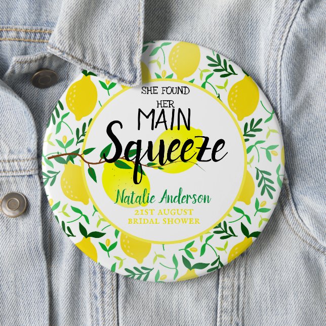She Found Her Main Squeeze Lemons Bridal Shower Button (In Situ)