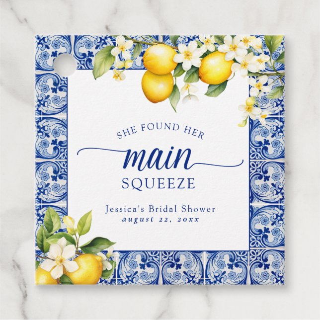 She Found Her Main Squeeze Lemons Bridal Shower Favor Tags (Front)