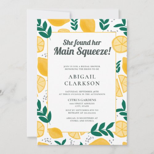 She Found Her Main Squeeze Lemons Bridal Shower Invitation