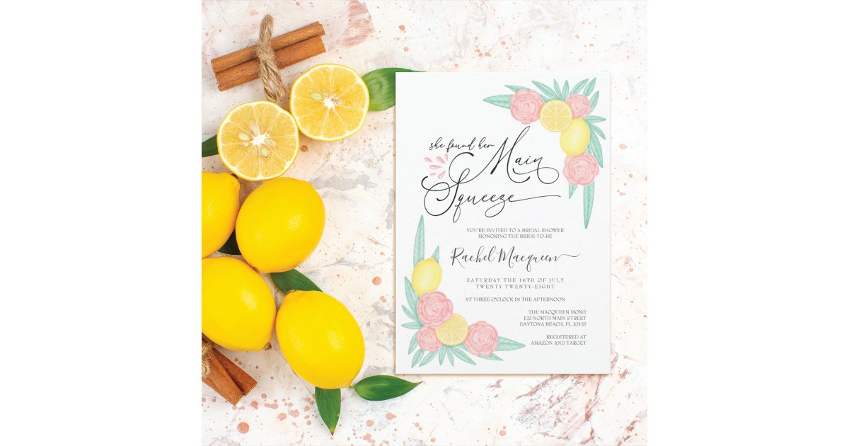She Found Her Main Squeeze Lemons Bridal Shower Invitation | Zazzle