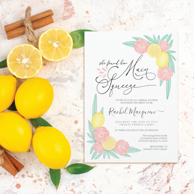 She Found Her Main Squeeze Lemons Bridal Shower Invitation | Zazzle