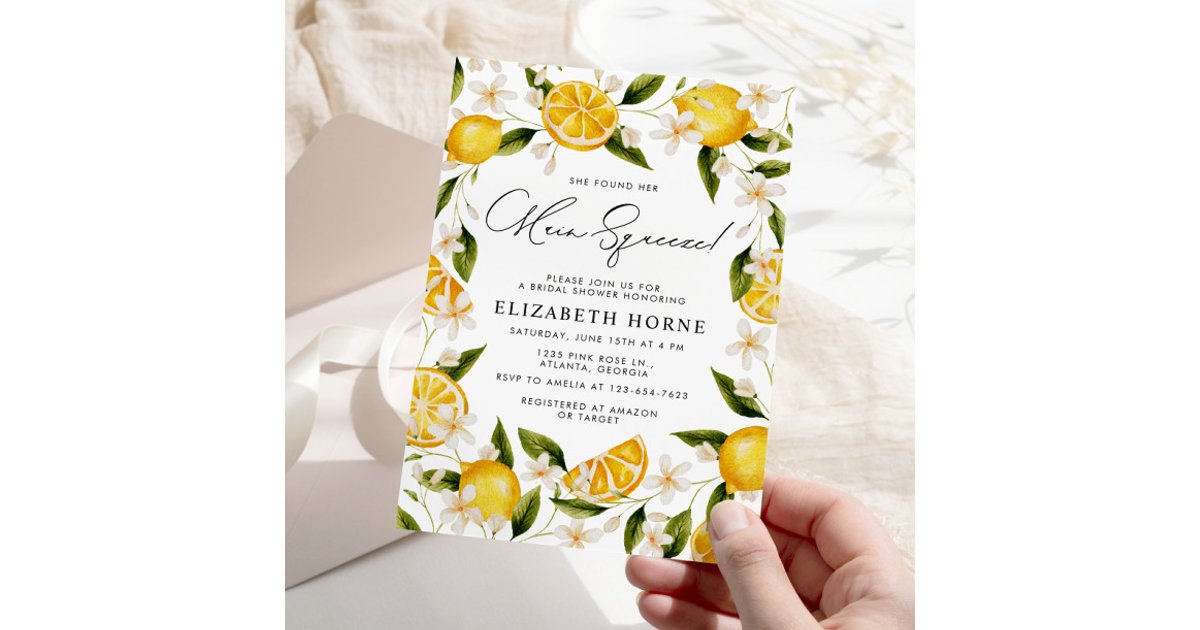 She Found Her Main Squeeze Lemons Bridal Shower Invitation | Zazzle