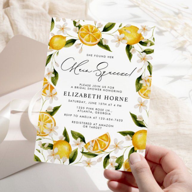 She Found Her Main Squeeze Lemons Bridal Shower Invitation (Creator Uploaded)