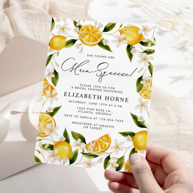 She Found Her Main Squeeze Lemons Bridal Shower Invitation | Zazzle