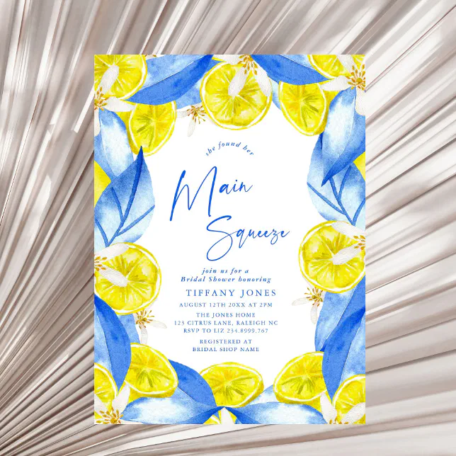 She Found Her Main Squeeze Lemons Bridal Shower Invitation | Zazzle