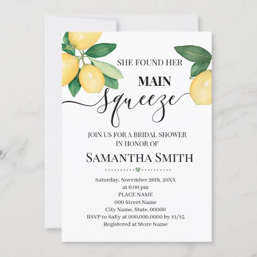 She found her main squeeze lemons bridal shower invitation