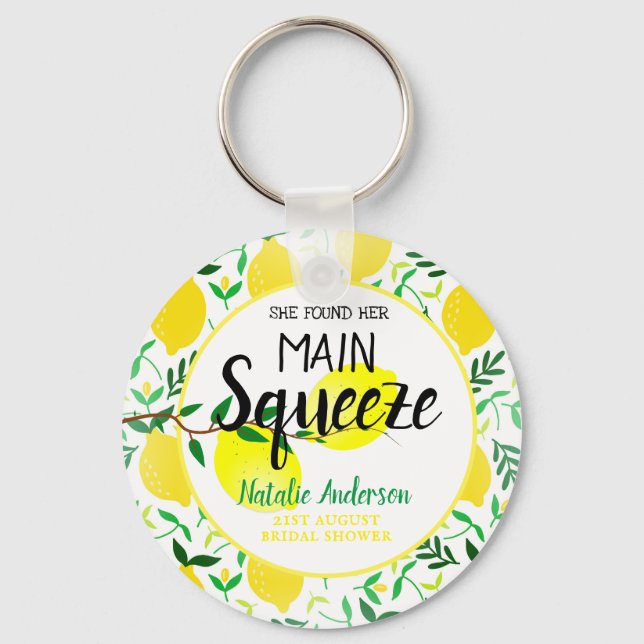 She Found Her Main Squeeze Lemons Bridal Shower Keychain (Front)