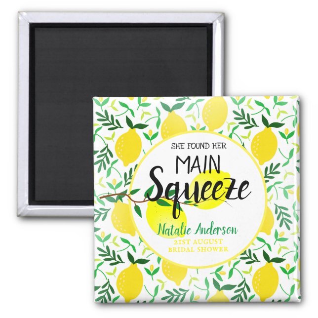 She Found Her Main Squeeze Lemons Bridal Shower Magnet (Front)