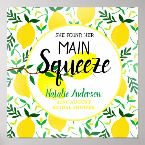 She Found Her Main Squeeze Lemons Bridal Shower Poster