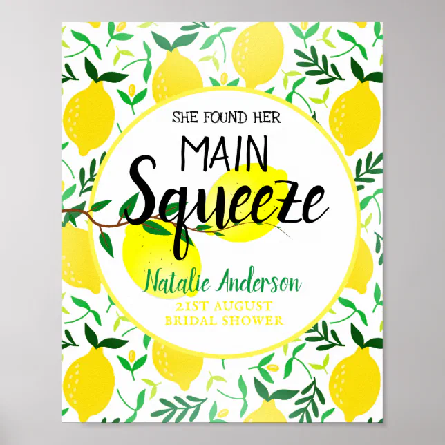 She Found Her Main Squeeze Lemons Bridal Shower Poster | Zazzle