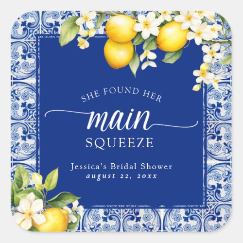 She Found Her Main Squeeze Lemons Bridal Shower Square Sticker