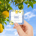 She Found Her Main Squeeze Lemons Bridal Shower Square Sticker<br><div class="desc">This bridal shower invitation features a bright blue theme with citrus.</div>