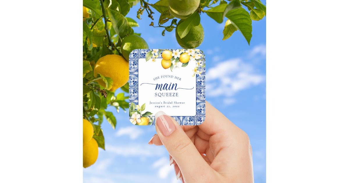 She Found Her Main Squeeze Lemons Bridal Shower Square Sticker | Zazzle