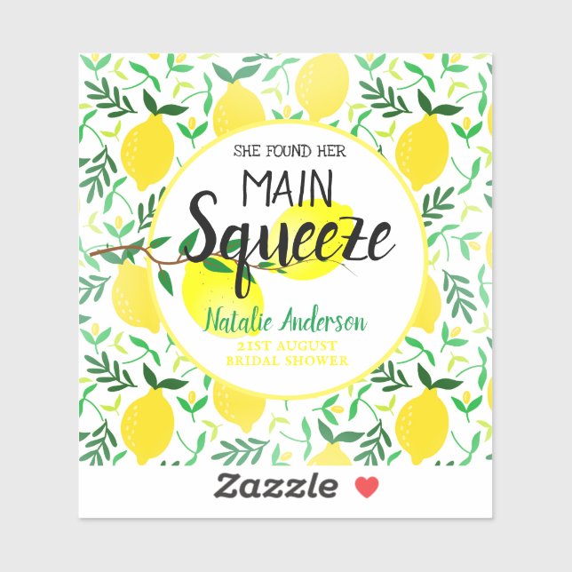 She Found Her Main Squeeze Lemons Bridal Shower Sticker (Sheet)