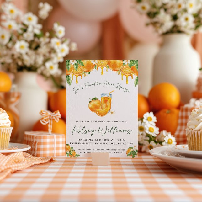 She Found Her Main Squeeze Orange Bridal Shower Invitation (Creator Uploaded)
