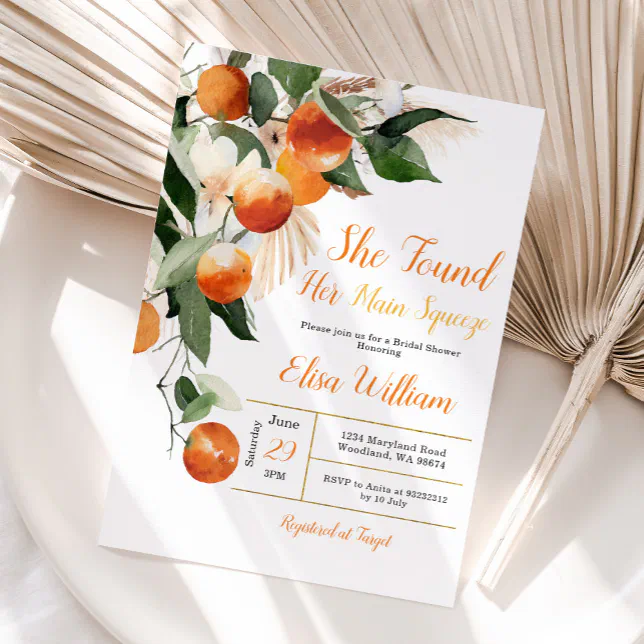 She Found Her Main squeeze Orange Bridal shower Invitation | Zazzle