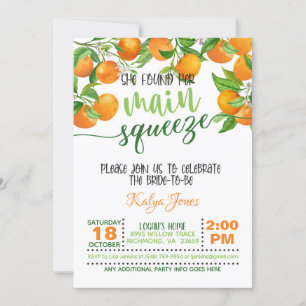 She Found Her Main Squeeze Orange Bridal Shower Invitation