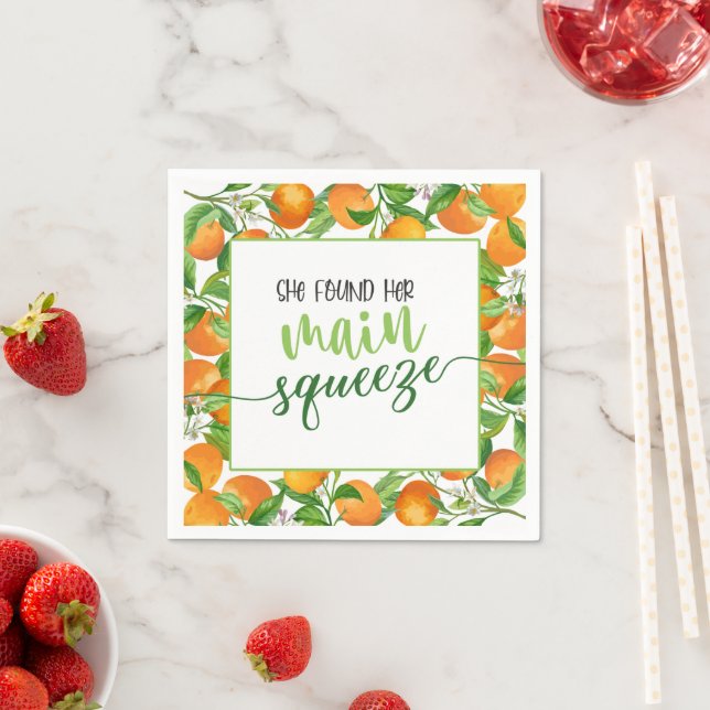 She Found Her Main Squeeze Orange Bridal Shower Napkins (Insitu)