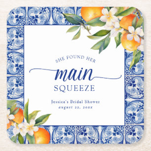 She Found Her Main Squeeze Oranges Bridal Shower Square Paper Coaster